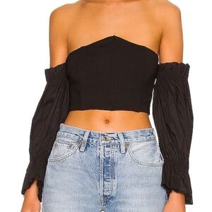 Revolve More to Come Elyse Long Sleeve Strapless Top Black Size Medium